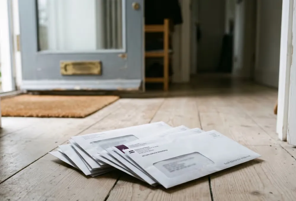 Bunke uåbnede kuverter med regninger